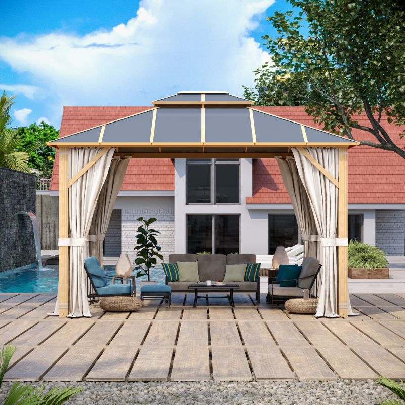 Photo 1 of ***BOX 2 OF 3,BOX MISSING  1,3****Richryce 10x12ft Hardtop Gazebo, Wooden Finish Coated Aluminum Frame Gazebo with Double Aluminum Composite Roof for Patio