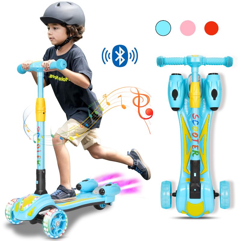 Photo 1 of 3 Wheel Scooter for Kids Adjustable Height Toddler Kick Scooter with Bluetooth Music Rocket Steam Sprayer Girls Scooters Boys Gifts Ages 3-10 (Blue)