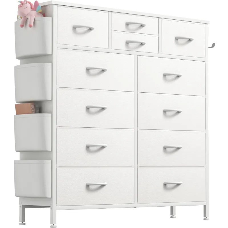 Photo 1 of GIKPAL 12 Drawer Dresser, White Dresser Chest of Drawers Dressers for Bedroom PU&Fabric Dresser with Side Pockets and Hooks, White