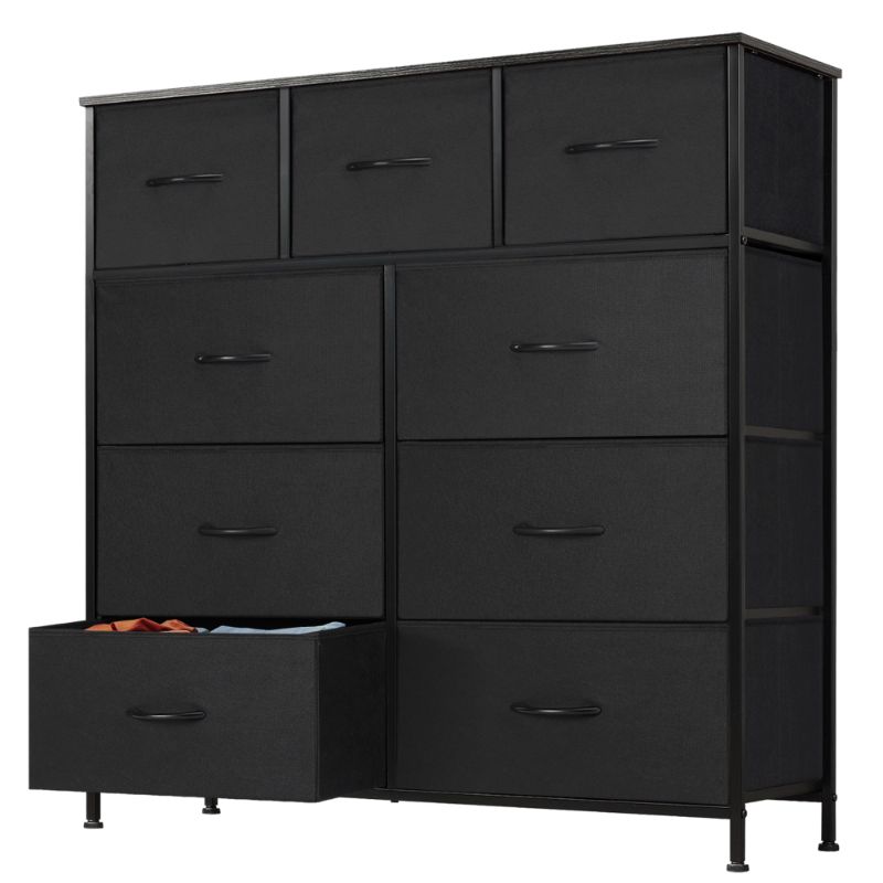 Photo 1 of EDX 9 Drawer Dresser, Wide Chest Of Drawers Nightstand Storage Tower Storage Dresser Fabric Dresser With Wood Top for Living Room, Bedroom, Hallway, Nursery, Black