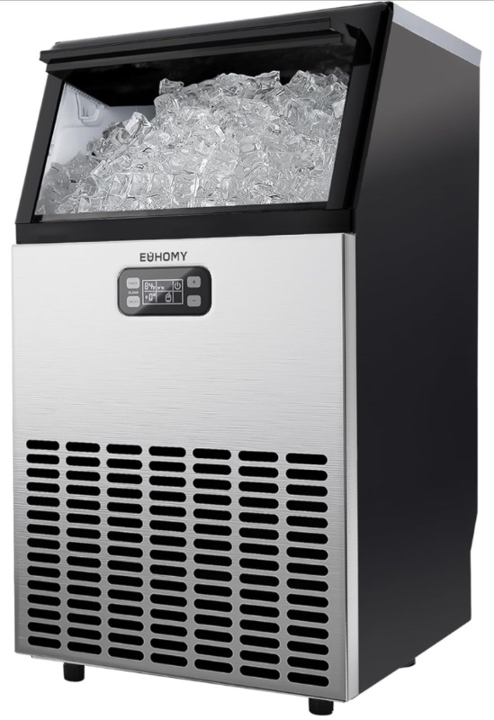 Photo 1 of EUHOMY Commercial Ice Maker Machine, 100lbs/24H Stainless Steel Under Counter ice Machine with 33lbs Ice Storage Capacity, Freestanding Ice Maker.