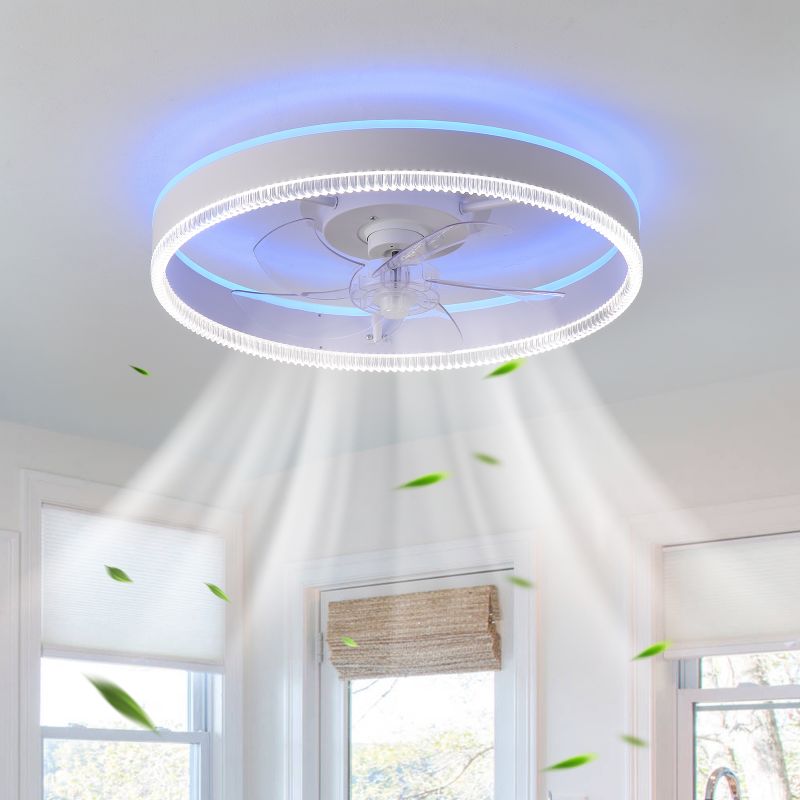 Photo 1 of Ceiling Fan with Light, 6-Speed Flush Mount Modern Ceiling Fan with RGB Lights, Low Profile Ceiling Fan for Bedroom, Living Room, and Kitchen