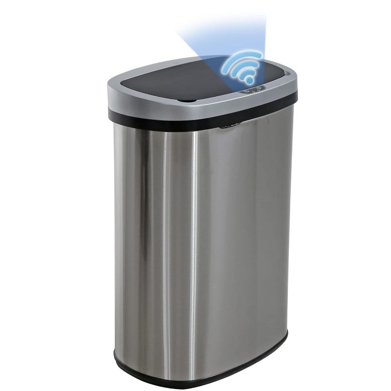 Photo 1 of BestOffice 13 gallon Stainless Steel Touchless Trash Can with Motion Sensor for Indoor Use(Silver)