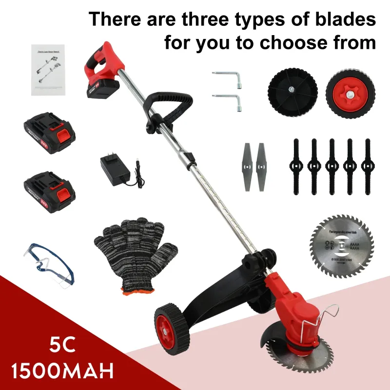 Photo 1 of Baokaler  Trimmer Cordless Electric Weed Eaters Weed Trimmer, 6 inch Weed Wacker Kit with Upgraded Wheels, 2 Battery Red