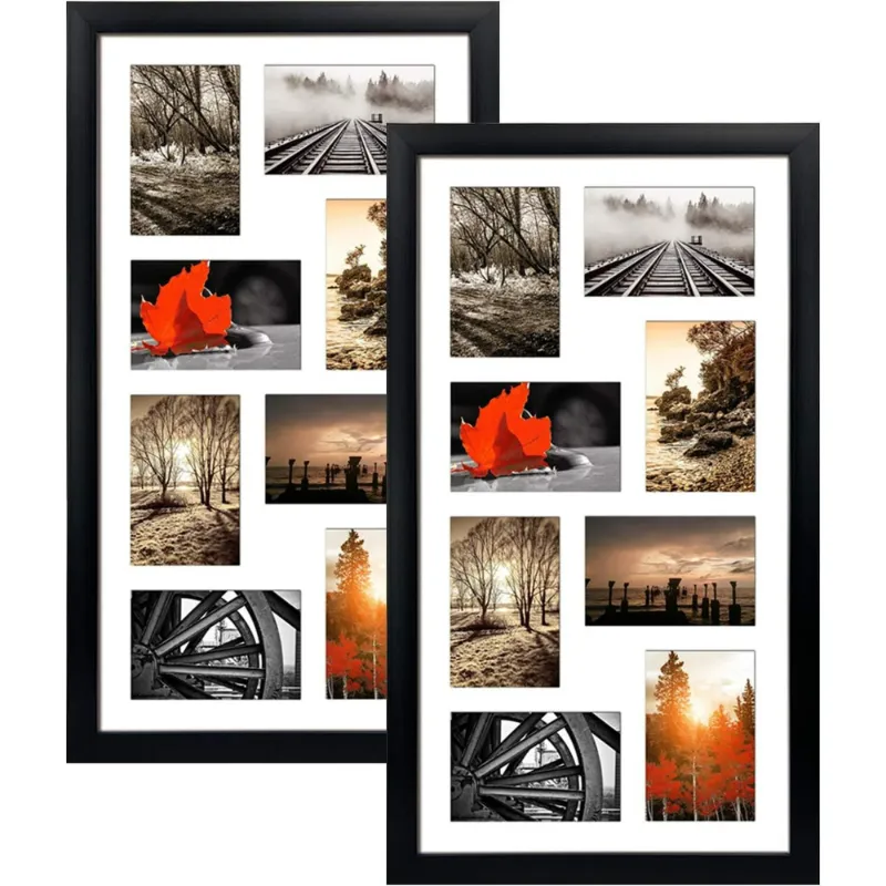 Photo 1 of 8 Opening 4x6 Collage Picture Frames Set of 2, Horizontal and Vertical Black Multi Photo Frame for Wall Mount