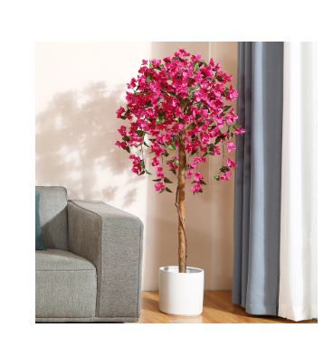 Photo 1 of 5FT Artificial Bougainvillea Flowers Tree with Wood Branches, Plant in Black Plastic Pot. DR.Planzen