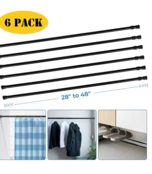 Photo 1 of 6 Pcs Spring Tension Curtain Rod, 28"-48" Adjustable for Bathroom Wardrobe Closet Windows, Black