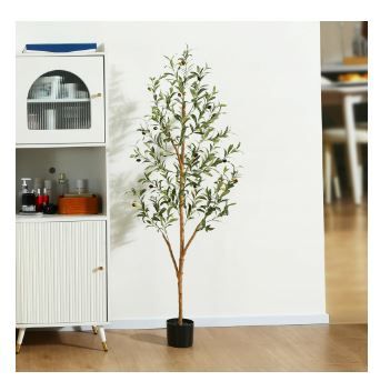 Photo 1 of 5 ft Artificial Olive Plants with Realistic Leaves and Natural Trunk, Silk Fake Potted Tree with Wood Branches and Fruits, Faux Olive Tree for Office Home Decor
