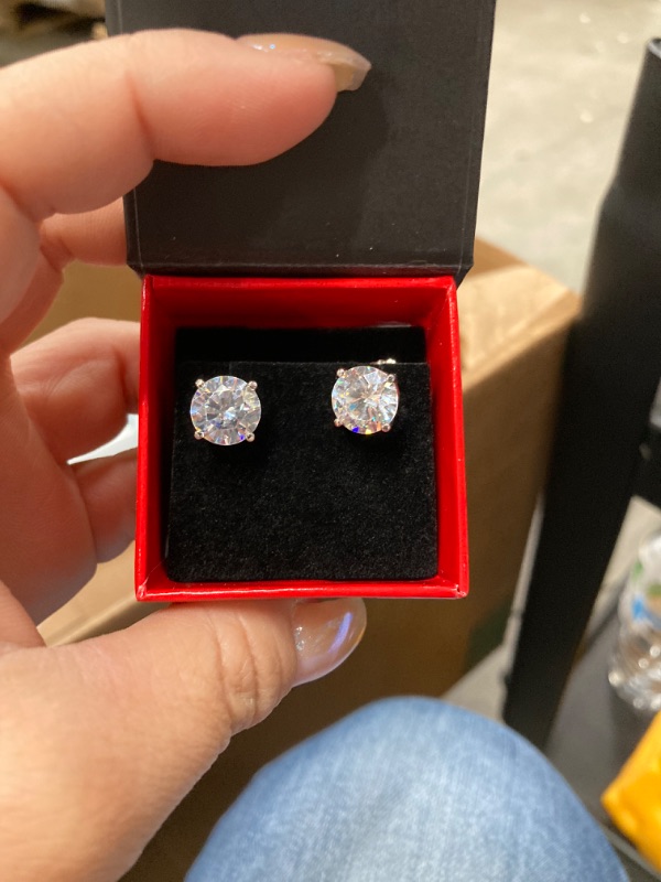 Photo 4 of 14k Gold Post and Sterling Silver 4 Prong Swarovski Pure Brilliance CZ Stud Earrings CZ 1.0 to 8.0ctw