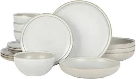 Photo 1 of  16 Piece Stoneware Matte Reactive Glaze Plates and Bowls Dinnerware Set