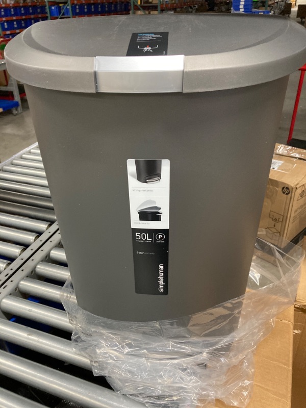 Photo 1 of simplehuman 50 Liter / 13 Gallon Semi-Round Kitchen Step Trash Can with Secure Slide Lock, Grey Plastic Gray 50 Liter Trash Can