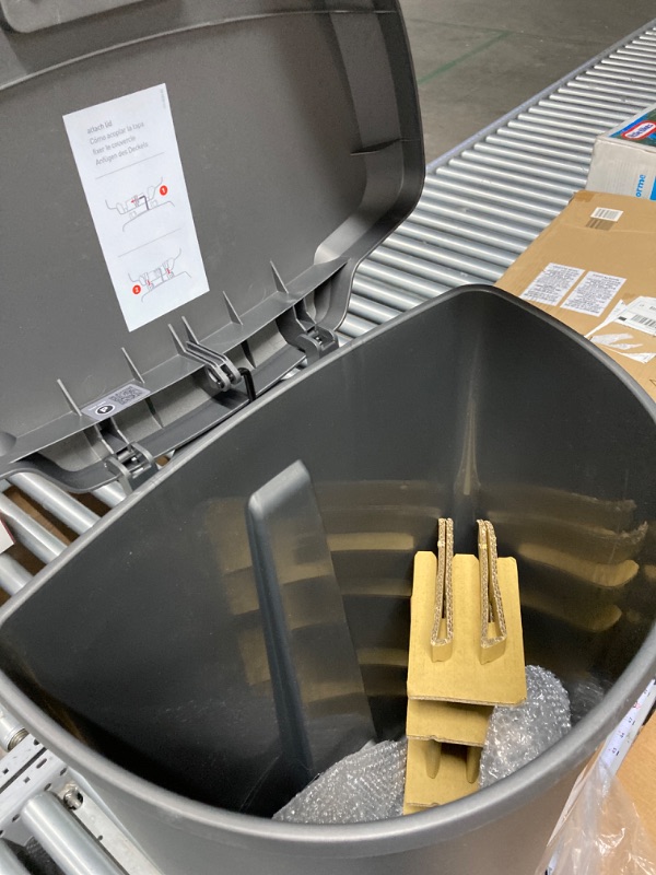 Photo 1 of simplehuman 50 Liter / 13 Gallon Semi-Round Kitchen Step Trash Can with Secure Slide Lock, Grey Plastic Gray 50 Liter Trash Can