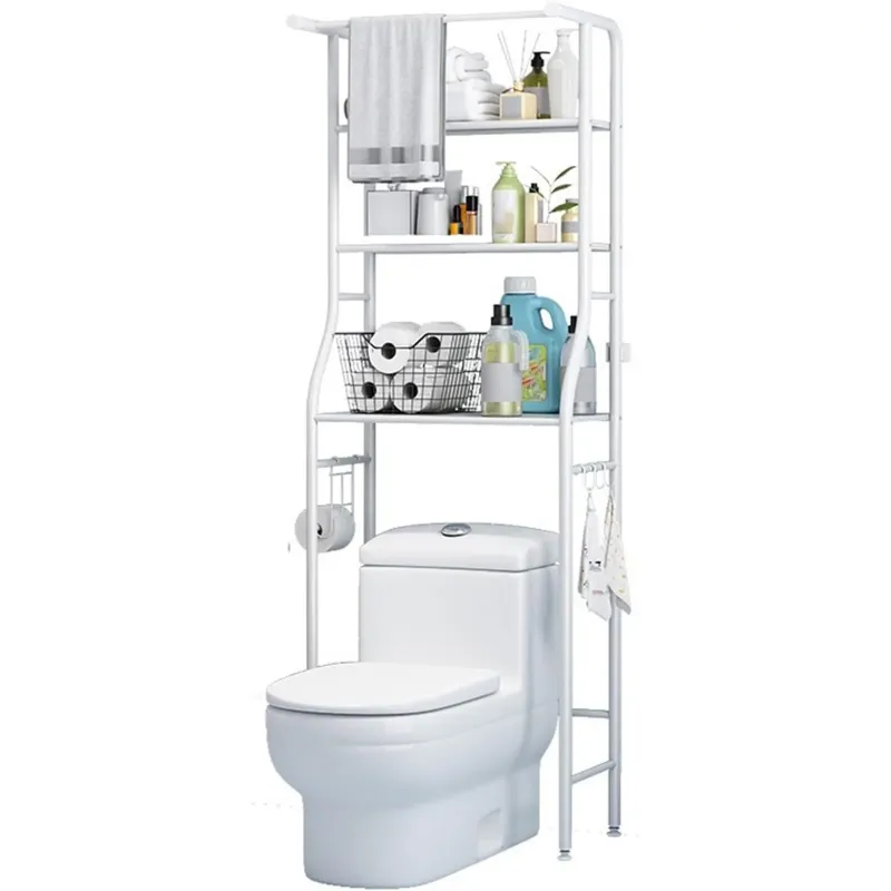 Photo 1 of HUIMART Over the Toilet Storage Rack 3-Tier Bathroom Organizer Shelf Metal Bath Shelves Freestanding Above Toilet Stand for Bathroom Laundry, White
