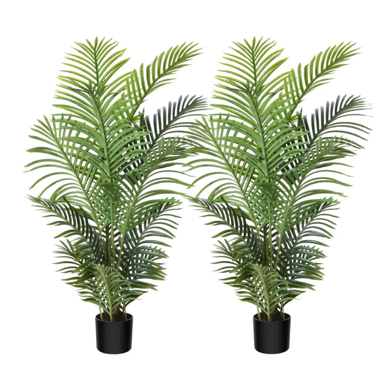 Photo 1 of 2 Pack Fake Majesty Palm Plant 4 Feet Artificial Majestic Palm Faux Ravenea Rivularis in Pot for Indoor Outdoor Home Office Store, Great Housewarming Gift