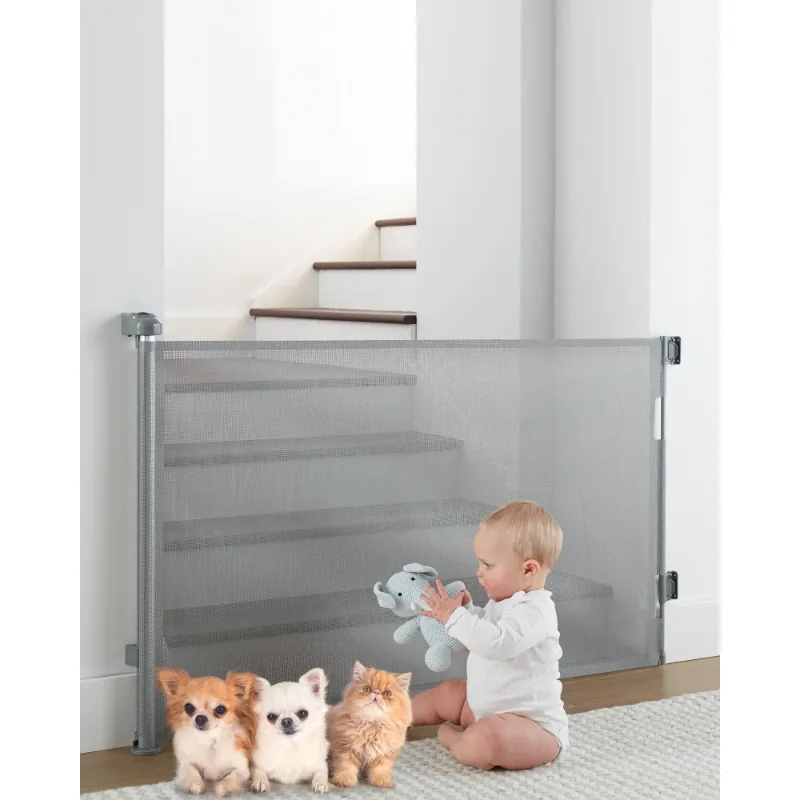 Photo 1 of ***MISSING HARDWARE*** Retractable Mesh Baby & Dog Pet Safety Gate for Stairs & Doorways - 33" Tall, Extends to 55" Wide - Indoor & Outdoor Child Gates for the House, Gray