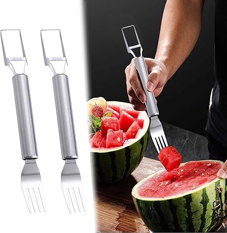 Photo 1 of 2-in-1 Stainless Steel Fruit Cutter,2PCS Watermelon Fork Slicer Cutter,Portable Watermelon Fork Slicer Tool Fruit Forks Slicer for Home Party Camping Kitchen Gadget (6pcs), medium
