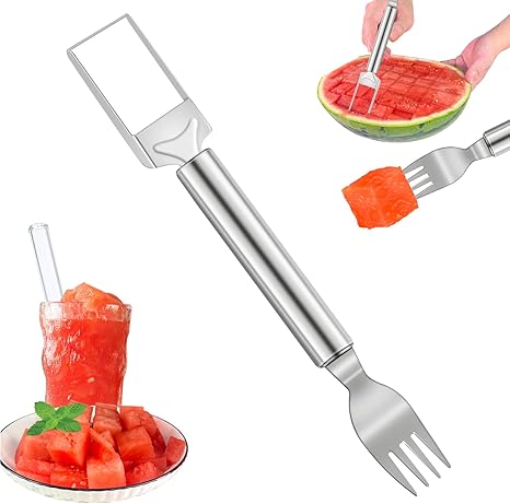 Photo 1 of 2-in-1 Watermelon Cutter and Fork, 9.5 Inch Stainless Steel Fruit Cutter Slicer Tool - 6 PCS