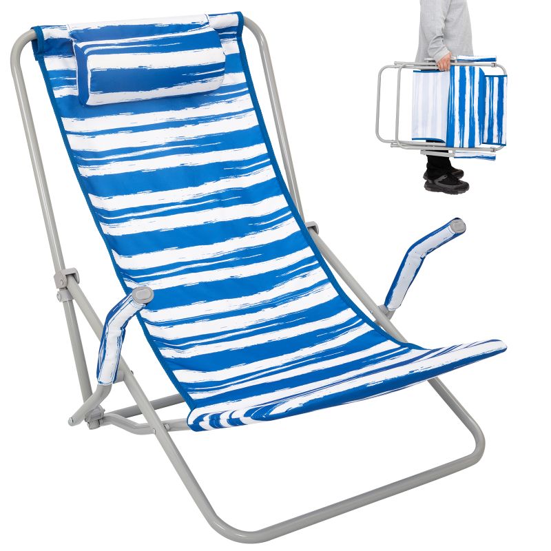 Photo 1 of #Wejoy Beach Chair High Back Lawn Chair Low Seat Camping Chairs for Adult with Headrest(Blue/White)
