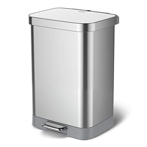 Photo 1 of 13 Gal. ALL Stainless Steel Step-on Large Metal Kitchen Trash Can W/Clorox Odor Protection and Soft-Closing Lid
