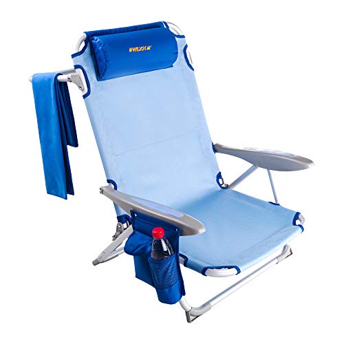 Photo 1 of #WEJOY 4-Position Adjust Beach Chair Aluminum Folding Lawn Chair Low Camping Reclining Chair for Adult with Headrest Lightblue
