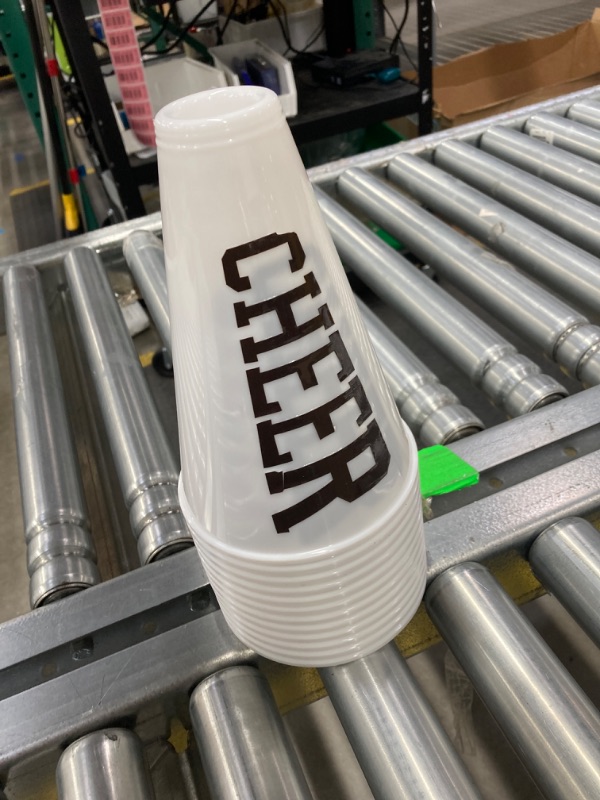 Photo 1 of 12 small white megaphones with the word “Cheer” on it. 