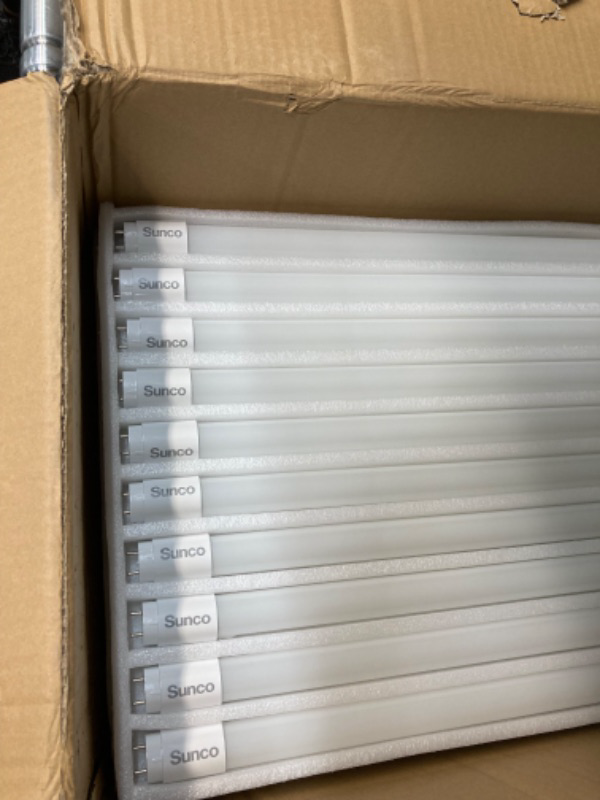 Photo 2 of Sunco Lighting 50 Pack 4FT T8 LED Tube, 18W=40W, Fluorescent, Frosted Cover, 5000K Daylight, Single Ended Power (SEP), Ballast Bypass, Commercial Grade - UL Listed, DLC   