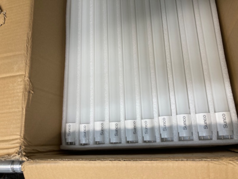 Photo 3 of Sunco Lighting 50 Pack 4FT T8 LED Tube, 18W=40W, Fluorescent, Frosted Cover, 5000K Daylight, Single Ended Power (SEP), Ballast Bypass, Commercial Grade - UL Listed, DLC   