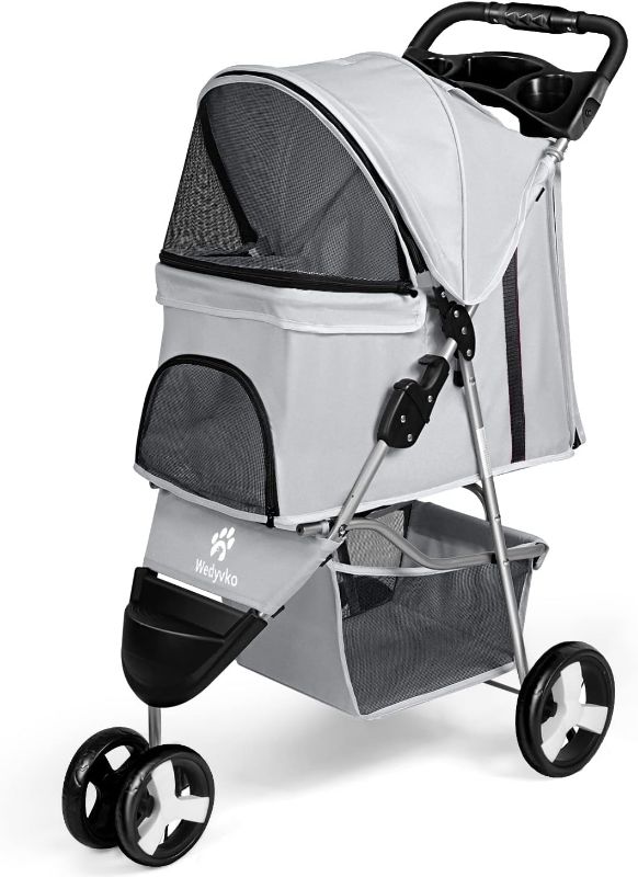 Photo 1 of Dog Stroller, Pet Stroller for Small Dogs, Up to 33 lbs, Travel Folding Carrier with Storage Basket, Grey
