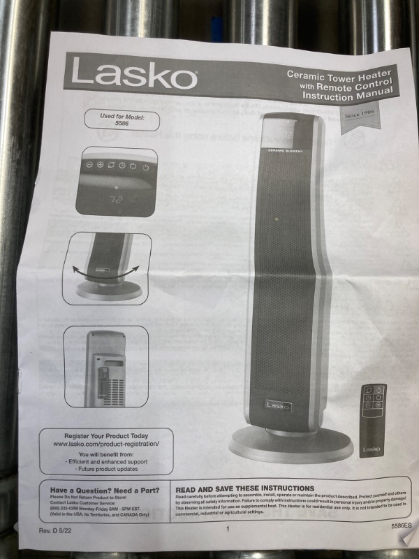 Photo 7 of Lasko Oscillating Digital Ceramic Tower Heater for Large Rooms, with Adjustable Thermostat, Timer and Remote Control, 29 Inches, 1500W, Black, 5586