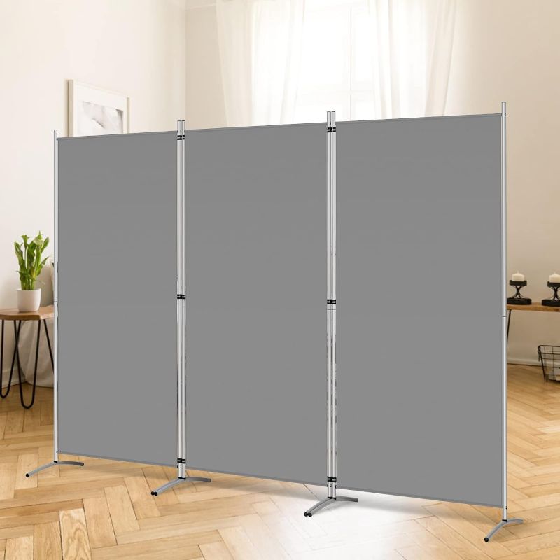 Photo 1 of RANTILA 3 Panel Room Divider, 6 Ft Tall Folding Privacy Screen Freestanding Room Partition Wall Dividers, 102''W x 20''D x 71''H, Grey