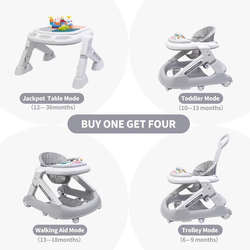 Photo 2 of Baby Walker, 4-in-1 Infant Toddler Walker and Baby Activity Center with Block Table &Music Tray, Foldable Baby Walkers with Wheels &7-Gear Height Adjustable for Baby Boys &Baby Girls 6-24 Months