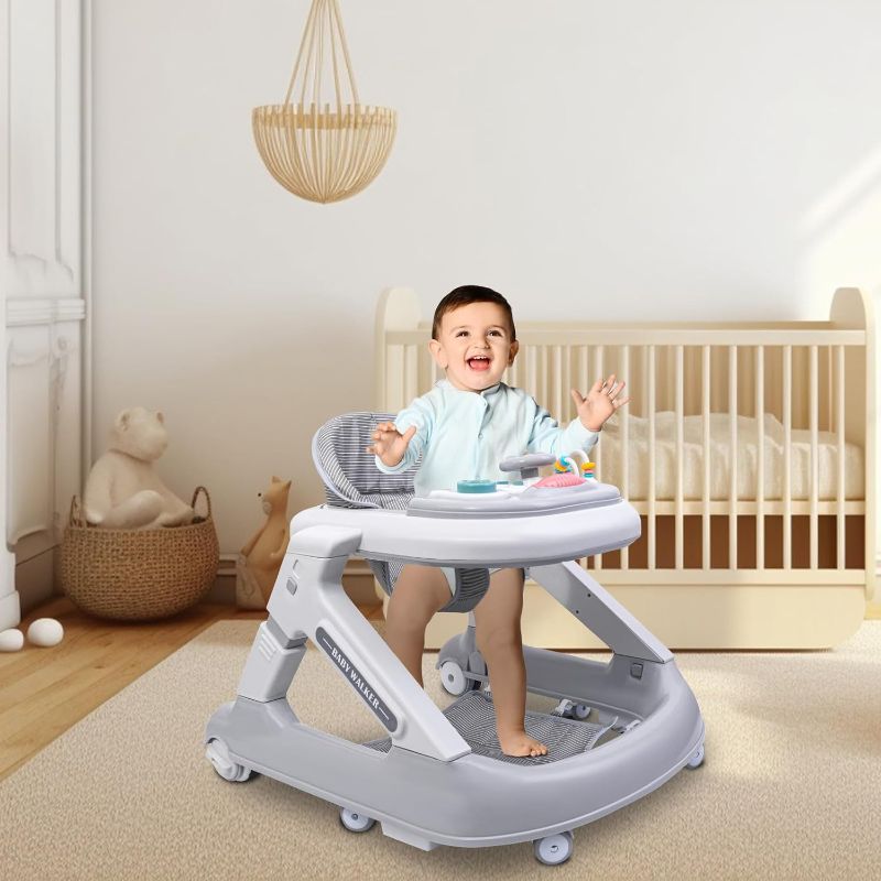 Photo 1 of Baby Walker, 4-in-1 Infant Toddler Walker and Baby Activity Center with Block Table &Music Tray, Foldable Baby Walkers with Wheels &7-Gear Height Adjustable for Baby Boys &Baby Girls 6-24 Months