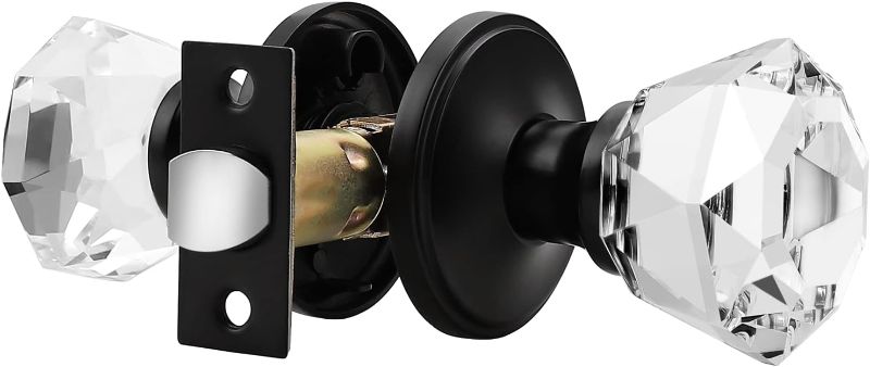 Photo 1 of 1 Pack Orger Crystal Passage Door knobs for Hallway and Closet, Interior Non-Locking Door Handles with Black Finish, Shining Glass knob with Zinc Alloy Rosette