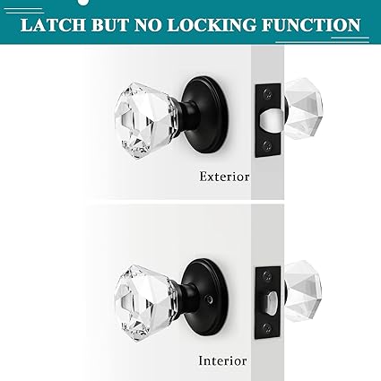 Photo 4 of 1 Pack Orger Crystal Passage Door knobs for Hallway and Closet, Interior Non-Locking Door Handles with Black Finish, Shining Glass knob with Zinc Alloy Rosette