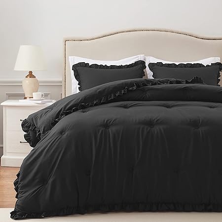 Photo 1 of COMFORTER ONLY
King Size Comforter Set Black - Ruffle Comforter for King Size Bed, Lightweight Comforter Set for All Seasons,1Piece Shabby Chic Bedding Comforter 
