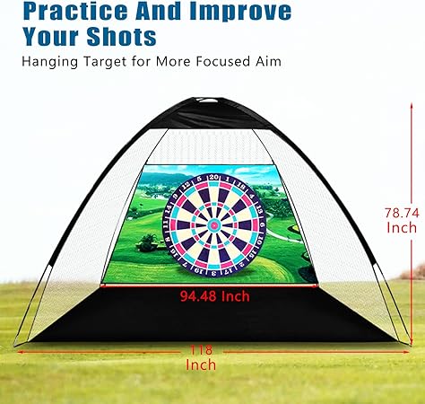 Photo 3 of 10x7ft Practice Golf Net Set - Featuring Durable Hitting Net, Felt Batting Nets, 5 Solid Golf Balls, 8 Felt Balls, 8 Ball Tee, and Hitting Mat - Perfect for Home Golf Swing Training, Backyard Driving.