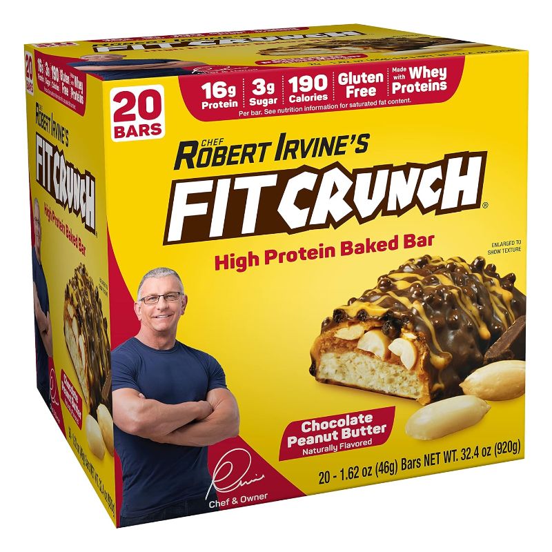 Photo 1 of FITCRUNCH Protein Bars, Snack Size Value Pack, Gluten Free, Made with Whey Proteins (20 Snack Size Bars, Peanut Butter)