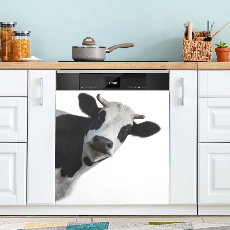 Photo 1 of ALAZA Fun Cow Print Animal Large Dishwasher Magnet Magnetic Cover 23x26 in Refrigerator Sticker Washer Kitchen Decor