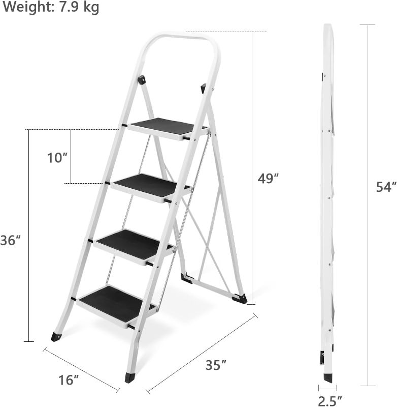 Photo 2 of Delxo 4 Step Ladder Folding Step Stool, Heavy-Duty Sturdy Safety Tall Step Ladder Outdoor with Handrail Wide Pedal,White Lightweight Collapsible 4-Feet Step...
