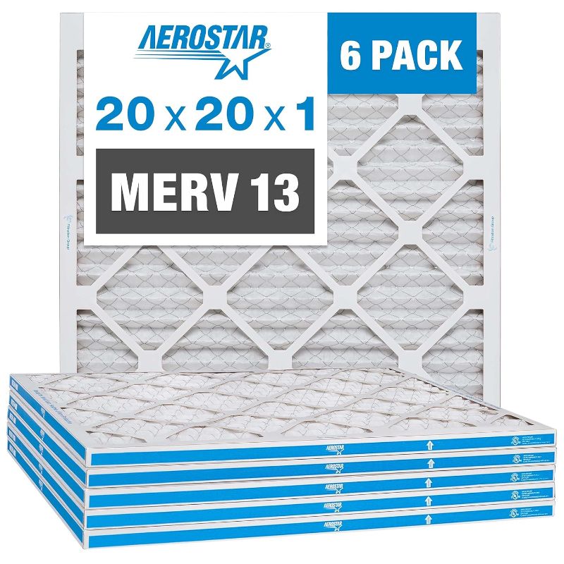 Photo 1 of Aerostar 20x20x1 MERV 13 Pleated Air Filter, AC Furnace Air Filter, 6 Pack (Actual Size: 19 3/4" x 19 3/4" x 3/4")*ONLY 5*
