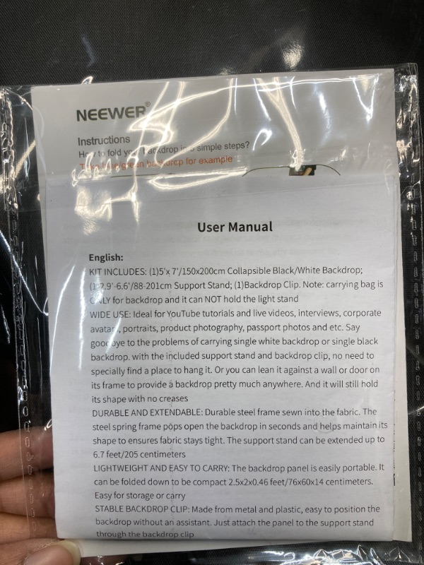 Photo 3 of NEEWER Chromakey Backdrops, Double Sided Black Screen and White Screen, 2 in 1 Collapsible and Reversible Background for Photography, Gaming and Live Streaming, 5'×6.6'/1.5m×2m (Black/White)