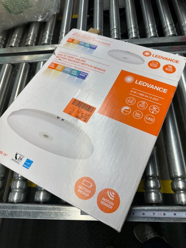 Photo 1 of 15 in. White Selectable LED Flush Mount with Motion Sensor and EM Backup
