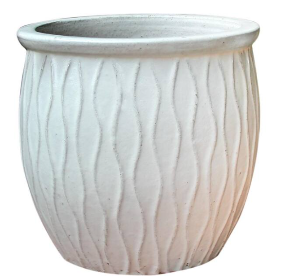 Photo 1 of 12.6 in. W x 13 in. H 2 qt. White Ceramic Corrientes Fishbowl Planter
