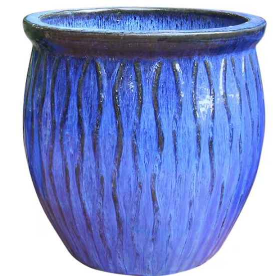 Photo 1 of 12.6 in. x 13 in. H 2 qt. Blue Ceramic Corrientes Fishbowl Planter

