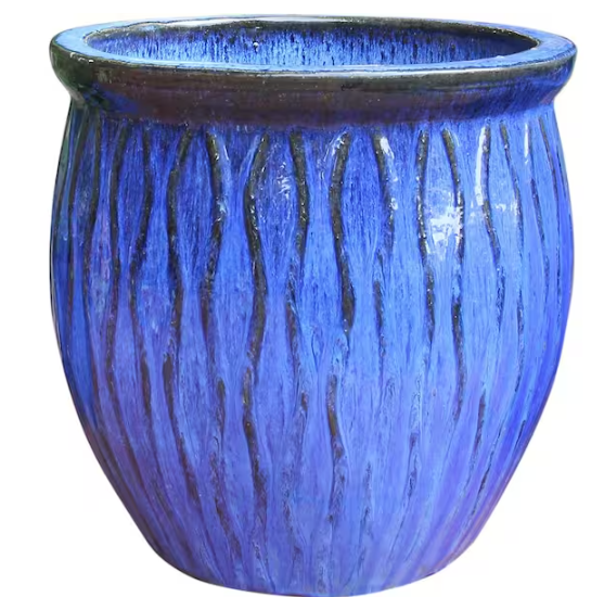 Photo 1 of 9.1 in. W x 9.4 in. H 1 qt. Blue Ceramic Corrientes Fishbowl Planter
