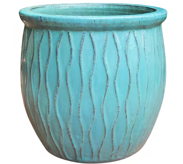 Photo 1 of 9.1 in. W x 9.4 in. H 1 qt. Turquoise Ceramic Corrientes Fishbowl Planter
