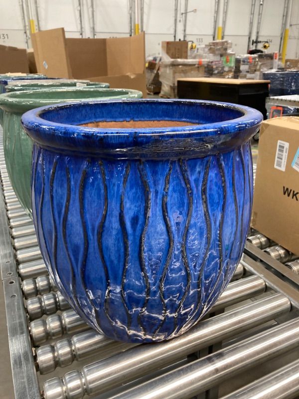 Photo 2 of 16 in. W x 16 in. H 4.5 qt. Blue Ceramic Corrientes Fishbowl Planter
