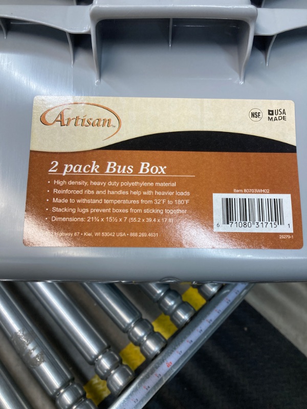 Photo 4 of Artisan Utility Bus Box and Storage Bin with Handles, 2-Pack, Gray, 15.5" x 21" x 7"