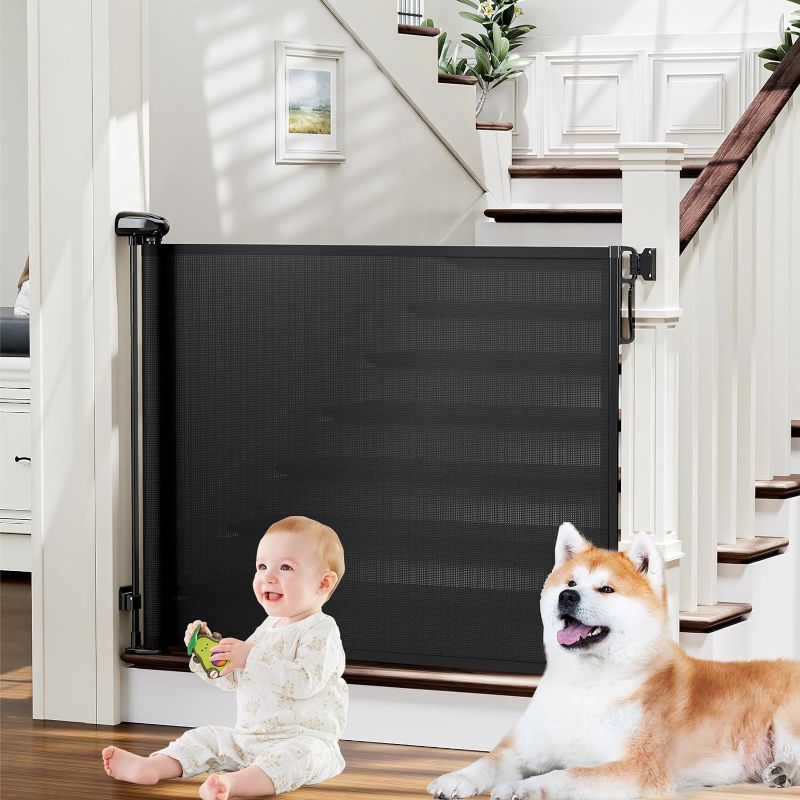 Photo 1 of Retractable Baby Gates for Stairs, PRObebi Retractable Dog Gate Indoor Extends to 54" Wide 34"