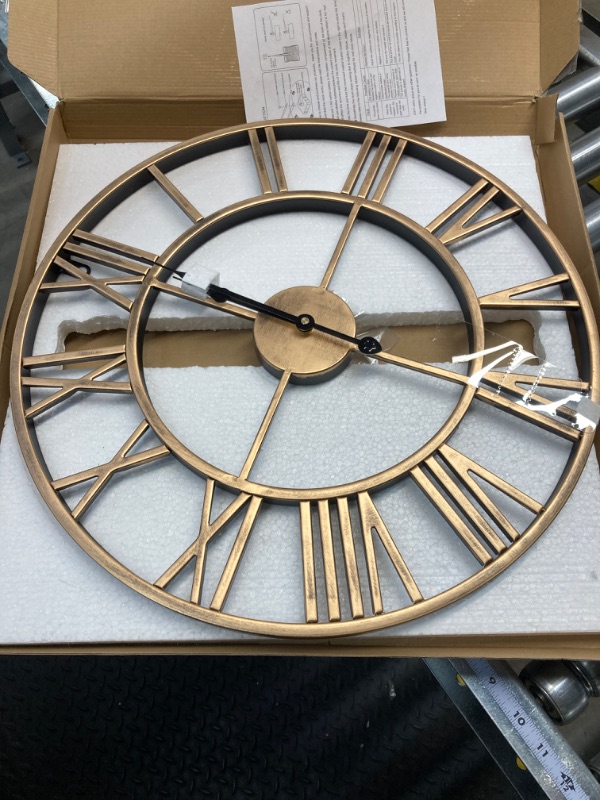 Photo 2 of 20” Mute Retro Wall Clock, Roman Numerals Art Creative Clock Vintage Silent Metal Clock Industrial Gear Clock, Silent Non Ticking Large Round Decorative Clock for Living Room, Kitchen, Home, Loft Gold